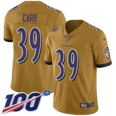 Nike Baltimore Ravens #39 Brandon Carr Gold Stitched NFL Limited Inverted Legend 100th Season Jersey