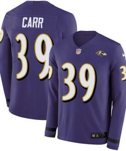 Nike Baltimore Ravens #39 Brandon Carr Purple Team Color Stitched NFL Limited Therma Long Sleeve Jersey
