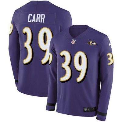 Nike Baltimore Ravens #39 Brandon Carr Purple Team Color Stitched NFL Limited Therma Long Sleeve Jersey