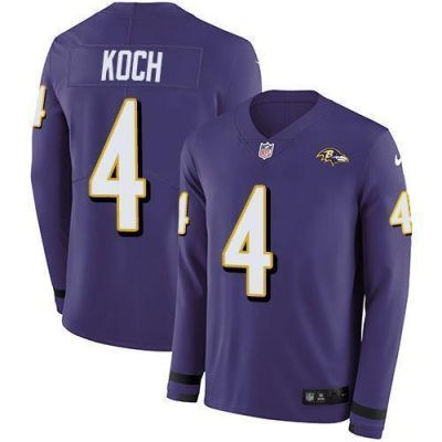 Nike Baltimore Ravens #4 Sam Koch Purple Team Color Stitched NFL Limited Therma Long Sleeve Jersey