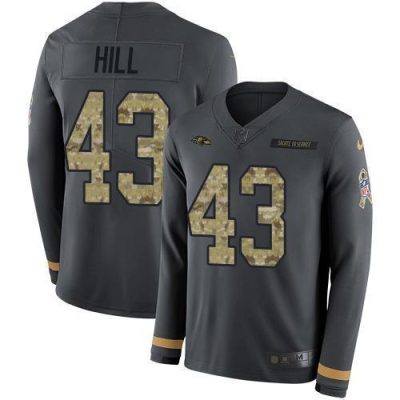 Nike Baltimore Ravens #43 Justice Hill Anthracite Salute to Service Stitched NFL Limited Therma Long Sleeve Jersey