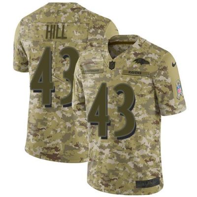 Nike Baltimore Ravens #43 Justice Hill Camo Stitched NFL Limited 2018 Salute To Service Jersey