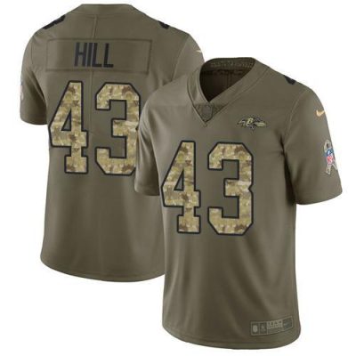 Nike Baltimore Ravens #43 Justice Hill Olive/Camo Stitched NFL Limited 2017 Salute To Service Jersey