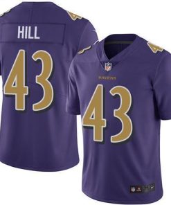Nike Baltimore Ravens #43 Justice Hill Purple Stitched NFL Limited Rush Jersey