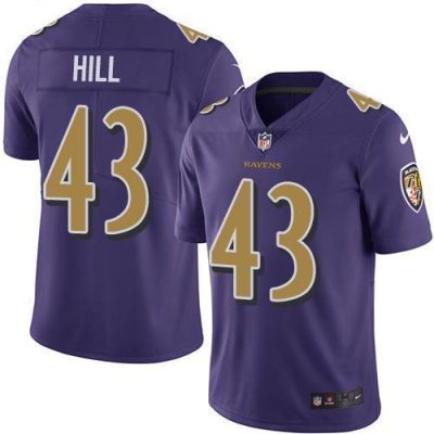 Nike Baltimore Ravens #43 Justice Hill Purple Stitched NFL Limited Rush Jersey