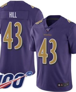 Nike Baltimore Ravens #43 Justice Hill Purple Stitched NFL Limited Rush 100th Season Jersey