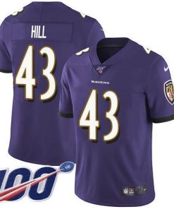 Nike Baltimore Ravens #43 Justice Hill Purple Team Color Stitched NFL 100th Season Vapor Untouchable Limited Jersey