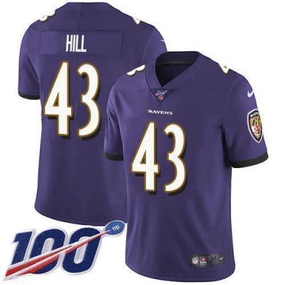Nike Baltimore Ravens #43 Justice Hill Purple Team Color Stitched NFL 100th Season Vapor Untouchable Limited Jersey