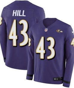 Nike Baltimore Ravens #43 Justice Hill Purple Team Color Stitched NFL Limited Therma Long Sleeve Jersey