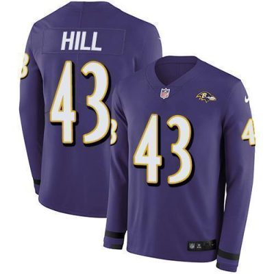 Nike Baltimore Ravens #43 Justice Hill Purple Team Color Stitched NFL Limited Therma Long Sleeve Jersey