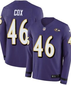 Nike Baltimore Ravens #46 Morgan Cox Purple Team Color Stitched NFL Limited Therma Long Sleeve Jersey