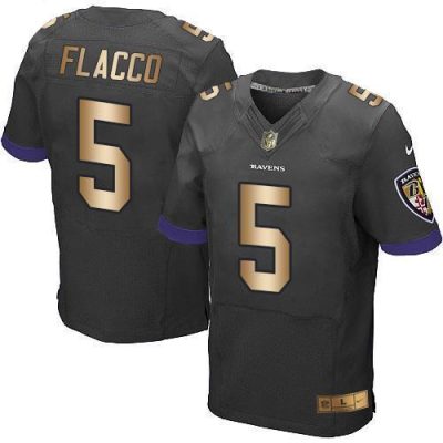 Nike Baltimore Ravens #5 Joe Flacco Black Alternate Stitched NFL New Elite Gold Jersey