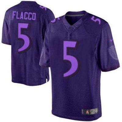 Nike Baltimore Ravens #5 Joe Flacco Purple Stitched NFL Drenched Limited Jersey