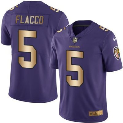 Nike Baltimore Ravens #5 Joe Flacco Purple Stitched NFL Limited Gold Rush Jersey