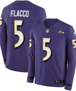 Nike Baltimore Ravens #5 Joe Flacco Purple Team Color Stitched NFL Limited Therma Long Sleeve Jersey
