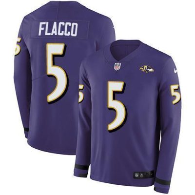 Nike Baltimore Ravens #5 Joe Flacco Purple Team Color Stitched NFL Limited Therma Long Sleeve Jersey