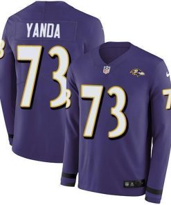 Nike Baltimore Ravens #73 Marshal Yanda Purple Team Color Stitched NFL Limited Therma Long Sleeve Jersey
