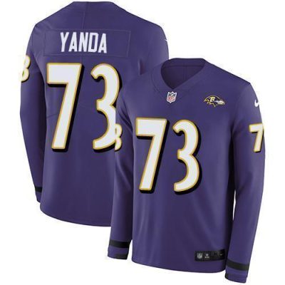 Nike Baltimore Ravens #73 Marshal Yanda Purple Team Color Stitched NFL Limited Therma Long Sleeve Jersey