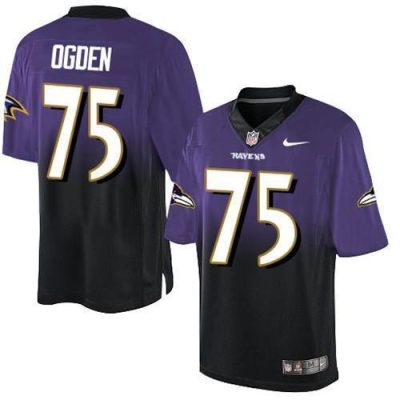 Nike Baltimore Ravens #75 Jonathan Ogden Purple/Black Stitched NFL Elite Fadeaway Fashion Jersey