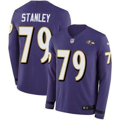 Nike Baltimore Ravens #79 Ronnie Stanley Purple Team Color Stitched NFL Limited Therma Long Sleeve Jersey