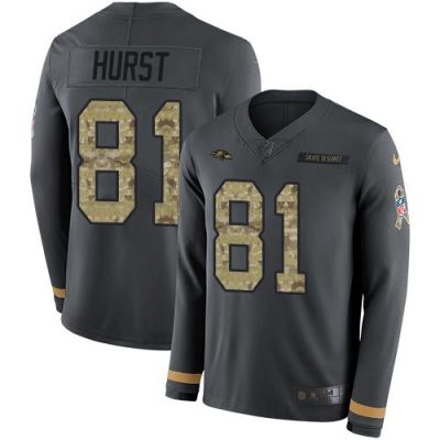 Nike Baltimore Ravens #81 Hayden Hurst Anthracite Salute to Service Stitched NFL Limited Therma Long Sleeve Jersey