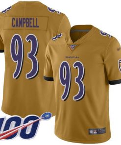 Nike Baltimore Ravens #93 Calais Campbell Gold Stitched NFL Limited Inverted Legend 100th Season Jersey