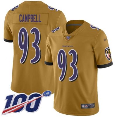 Nike Baltimore Ravens #93 Calais Campbell Gold Stitched NFL Limited Inverted Legend 100th Season Jersey