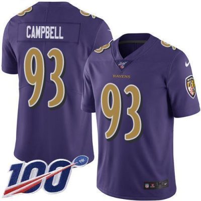 Nike Baltimore Ravens #93 Calais Campbell Purple Stitched NFL Limited Rush 100th Season Jersey