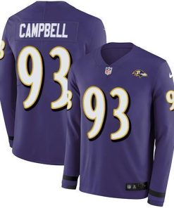 Nike Baltimore Ravens #93 Calais Campbell Purple Team Color Stitched NFL Limited Therma Long Sleeve Jersey
