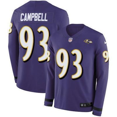 Nike Baltimore Ravens #93 Calais Campbell Purple Team Color Stitched NFL Limited Therma Long Sleeve Jersey
