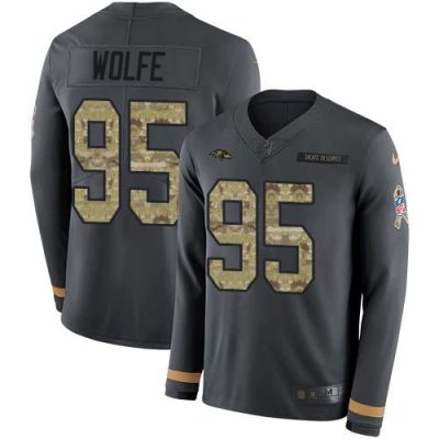 Nike Baltimore Ravens #95 Derek Wolfe Anthracite Salute to Service Stitched NFL Limited Therma Long Sleeve Jersey