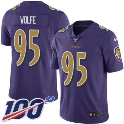 Nike Baltimore Ravens #95 Derek Wolfe Purple Stitched NFL Limited Rush 100th Season Jersey
