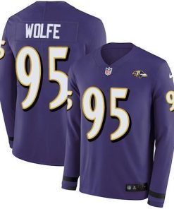 Nike Baltimore Ravens #95 Derek Wolfe Purple Team Color Stitched NFL Limited Therma Long Sleeve Jersey