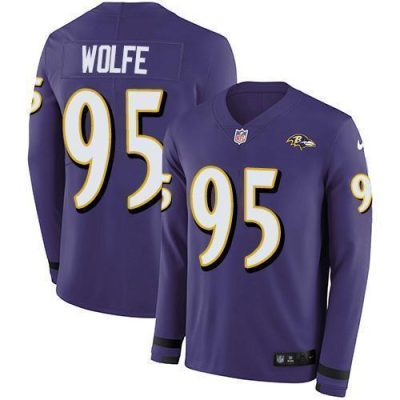 Nike Baltimore Ravens #95 Derek Wolfe Purple Team Color Stitched NFL Limited Therma Long Sleeve Jersey