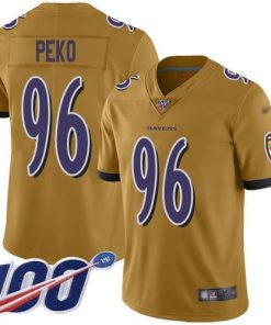 Nike Baltimore Ravens #96 Domata Peko Sr Gold Stitched NFL Limited Inverted Legend 100th Season Jersey