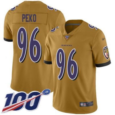 Nike Baltimore Ravens #96 Domata Peko Sr Gold Stitched NFL Limited Inverted Legend 100th Season Jersey