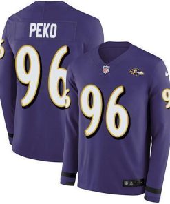 Nike Baltimore Ravens #96 Domata Peko Sr Purple Team Color Stitched NFL Limited Therma Long Sleeve Jersey