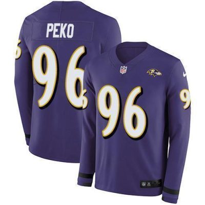 Nike Baltimore Ravens #96 Domata Peko Sr Purple Team Color Stitched NFL Limited Therma Long Sleeve Jersey