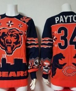 Nike Bears #34 Walter Payton Orange/Navy Blue Ugly Sweater