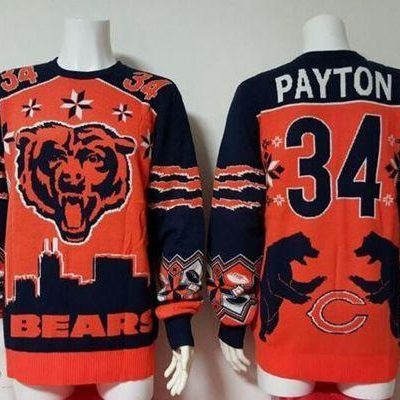 Nike Bears #34 Walter Payton Orange/Navy Blue Ugly Sweater