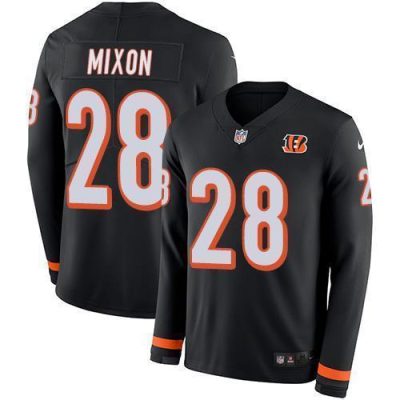 Nike Bengals #28 Joe Mixon Black Team Color Stitched NFL Limited Therma Long Sleeve Jersey