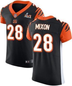 Nike Bengals #28 Joe Mixon Black Team Color Super Bowl LVI Patch Stitched NFL Vapor Untouchable Elite Jersey