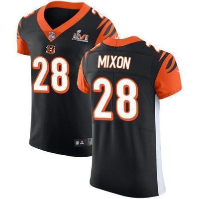Nike Bengals #28 Joe Mixon Black Team Color Super Bowl LVI Patch Stitched NFL Vapor Untouchable Elite Jersey