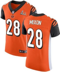 Nike Bengals #28 Joe Mixon Orange Alternate Super Bowl LVI Patch Stitched NFL New Elite Jersey