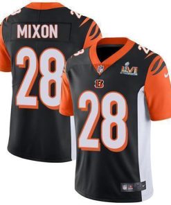 Nike Bengals #28 Joe Mixon Orange Black Team Color Super Bowl LVI Patch Stitched NFL Vapor Untouchable Limited Jersey