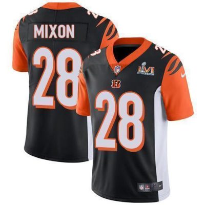 Nike Bengals #28 Joe Mixon Orange Black Team Color Super Bowl LVI Patch Stitched NFL Vapor Untouchable Limited Jersey