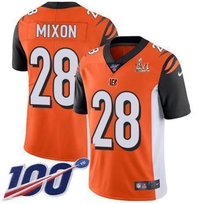 Nike Bengals #28 Joe Mixon Orange Super Bowl LVI Patch Alternate Stitched NFL 100th Season Vapor Limited Jersey