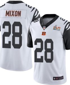 Nike Bengals #28 Joe Mixon White Super Bowl LVI Patch Stitched NFL Limited Rush Jersey