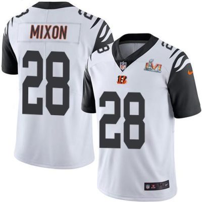 Nike Bengals #28 Joe Mixon White Super Bowl LVI Patch Stitched NFL Limited Rush Jersey