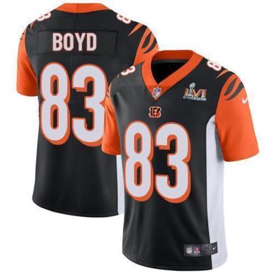 Nike Bengals #83 Tyler Boyd Black Team Color Super Bowl LVI Patch Stitched NFL Vapor Untouchable Limited Jersey